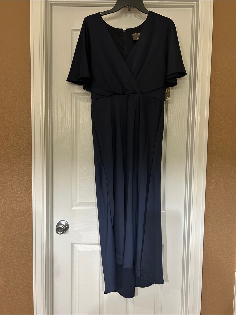 Taylor Navy Flutter-Sleeve Maxi Dress